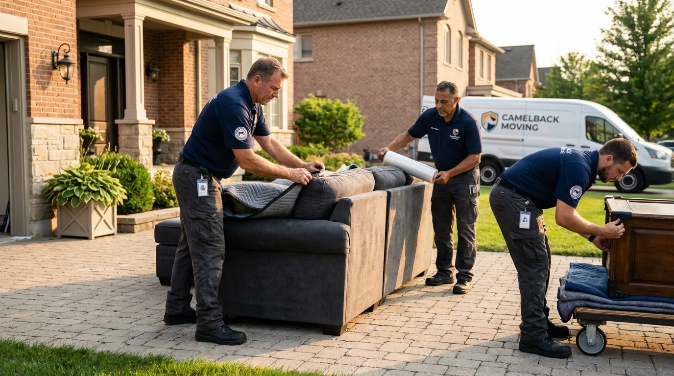 Large estate moving crew wrapping furniture in Winchester, NH