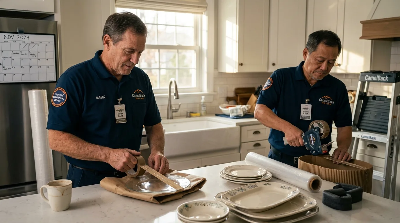 Professional crew packing kitchen dishware in Winchester, NH